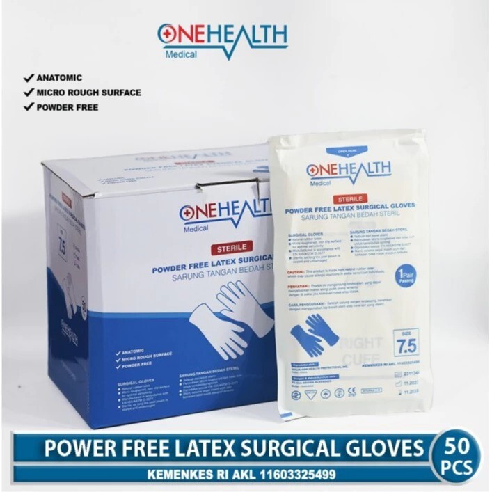 Era Medika Alkesindo Onehealth Sterile Powder Free Latex Surgical Gloves