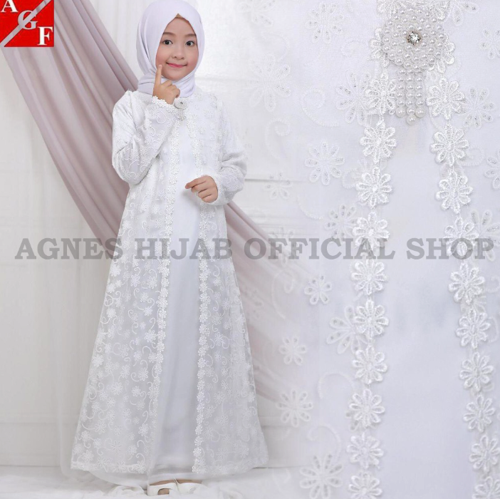 Agnes Hijab Khadijah Dress Gamis Putih Premium Lebaran 80820