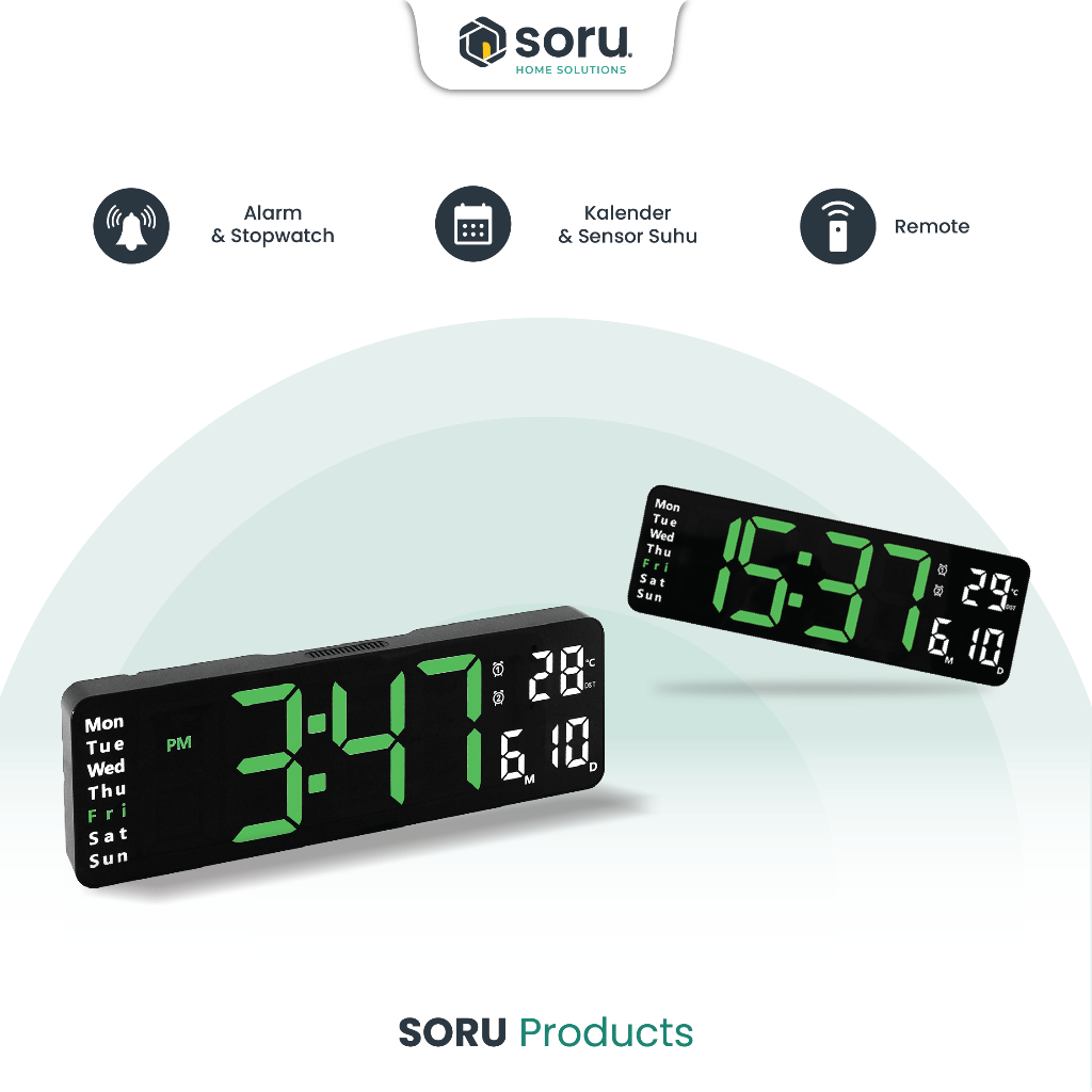SORU Jam Dinding Digital Smart Alarm LED