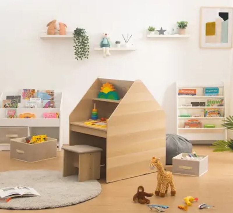 Homu DKK Set Meja Belajar Anak dan Kursi Pro Oak - White SM 2