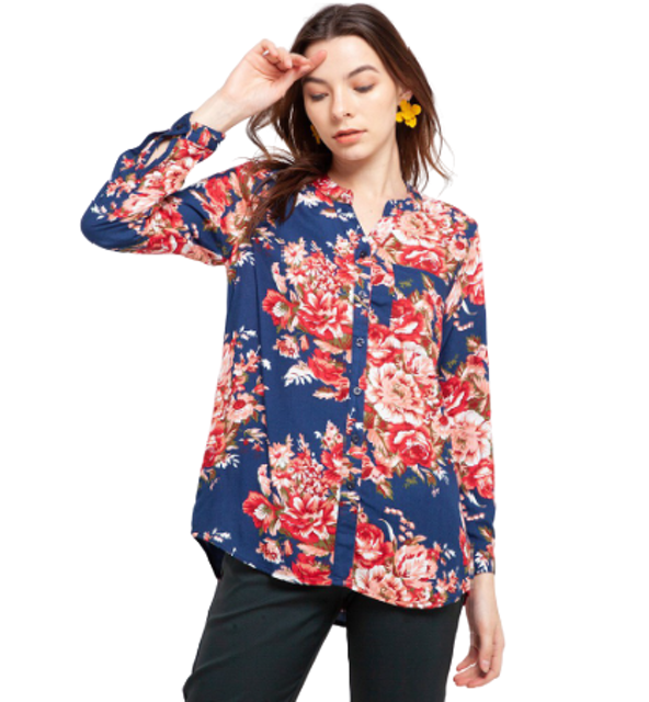 Floral Navy Rayon Blouse 1