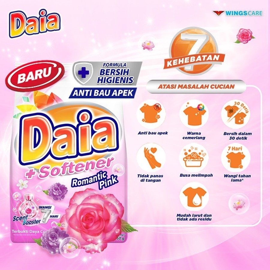 Wings Daia Detergen Bubuk + Softener Romantic Pink