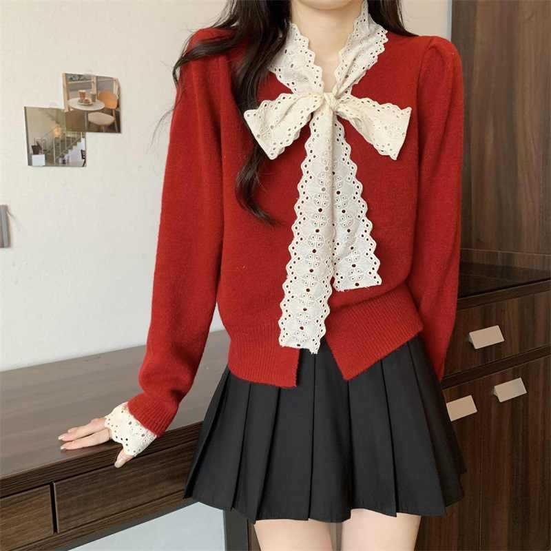 Lo Clothes Atasan Rajut Round Neck Polos Kombinasi Renda 3