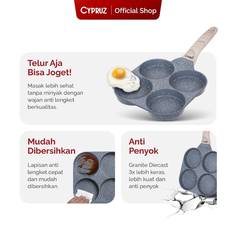 Cypruz Egg Pan Granite Diecast 4 Hole 2