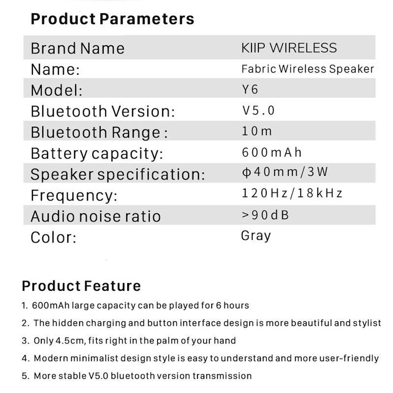 KiiP Fabric Wireless Speaker Y6 5