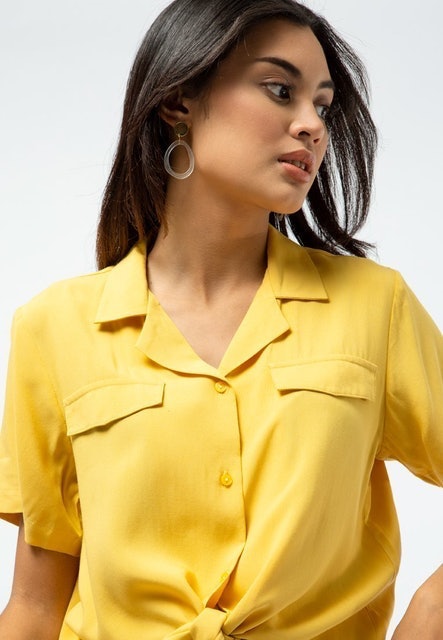 Short Sleeve Blouse with Front Tie 1