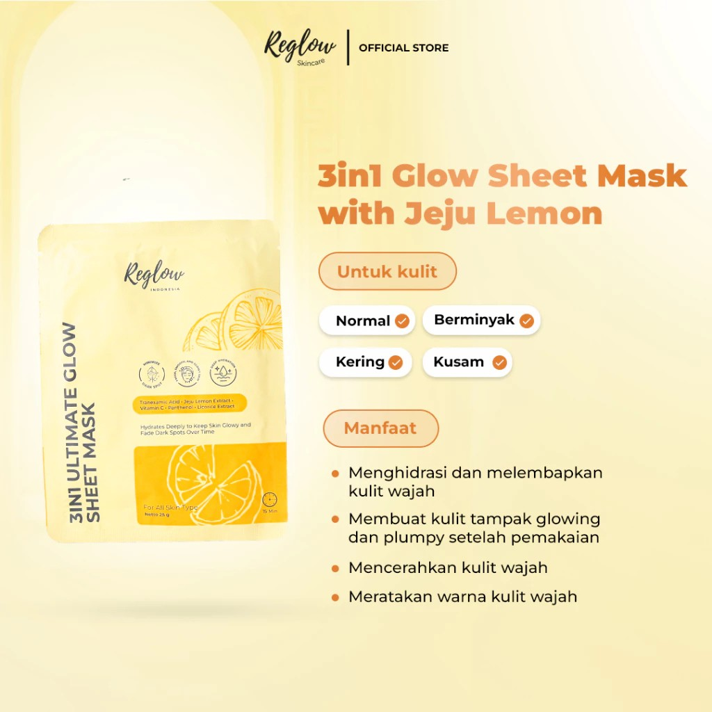 Reglow Indonesia Reglow 3 In 1 Ultimate Glow Sheet Mask with Jeju Lemon