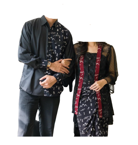 SEIA Semi Set Couple Outer Kutubaru Kemeja Batik Hitam