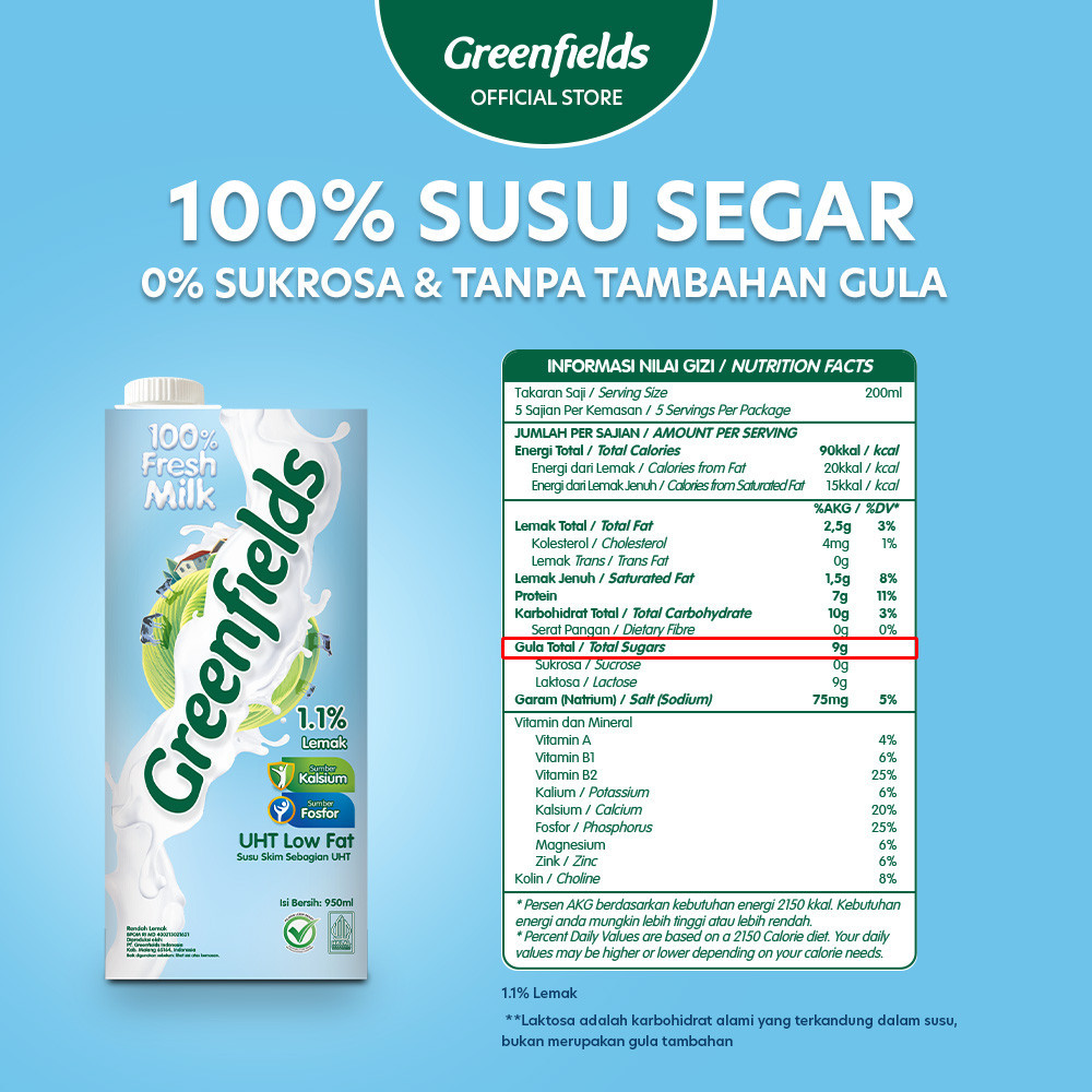 Greenfields UHT Low Fat 950 ml