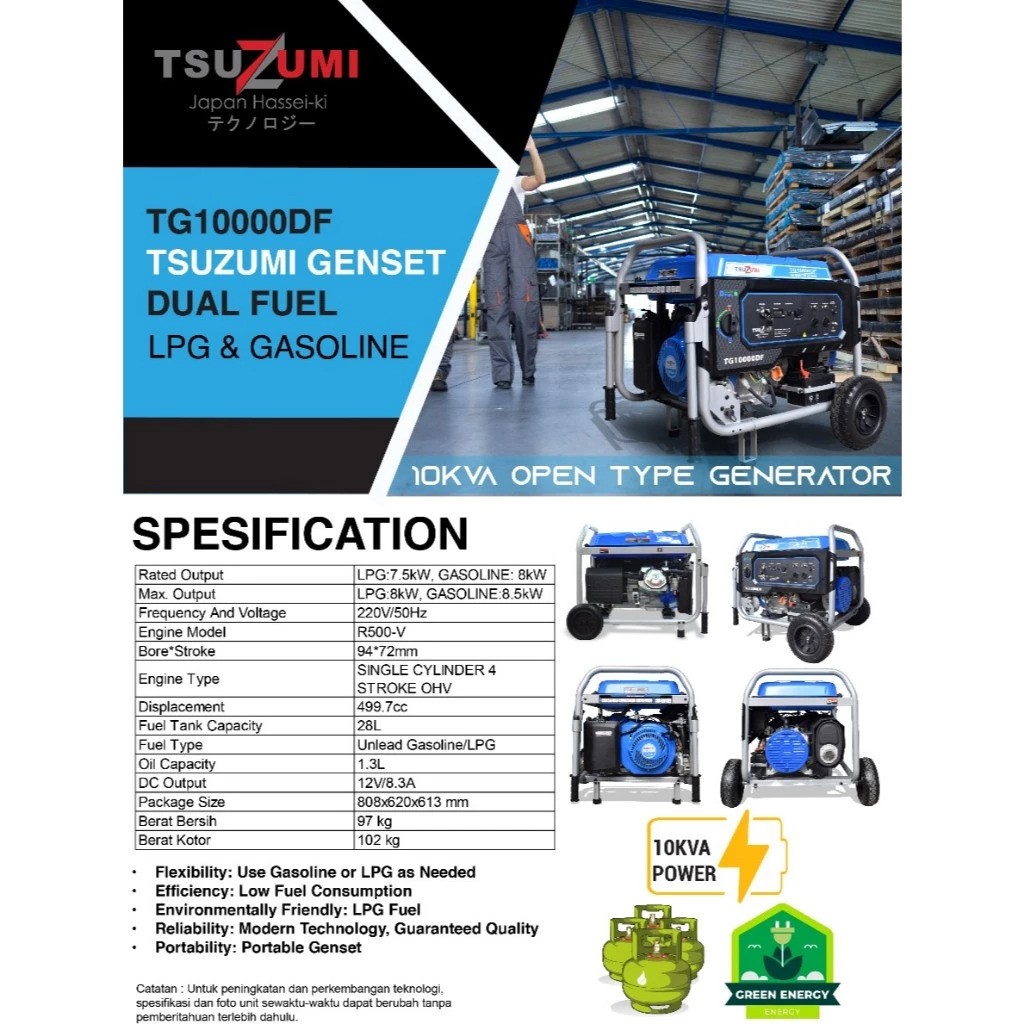 Tsuzumi Genset Dual Fuel  TG 10000DF