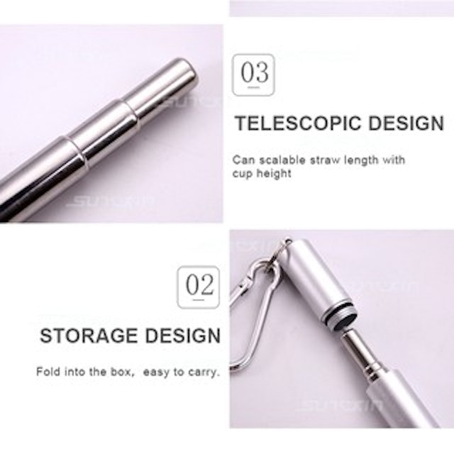 Sedotan Teleskopik Portable Bahan Stainless Steel
