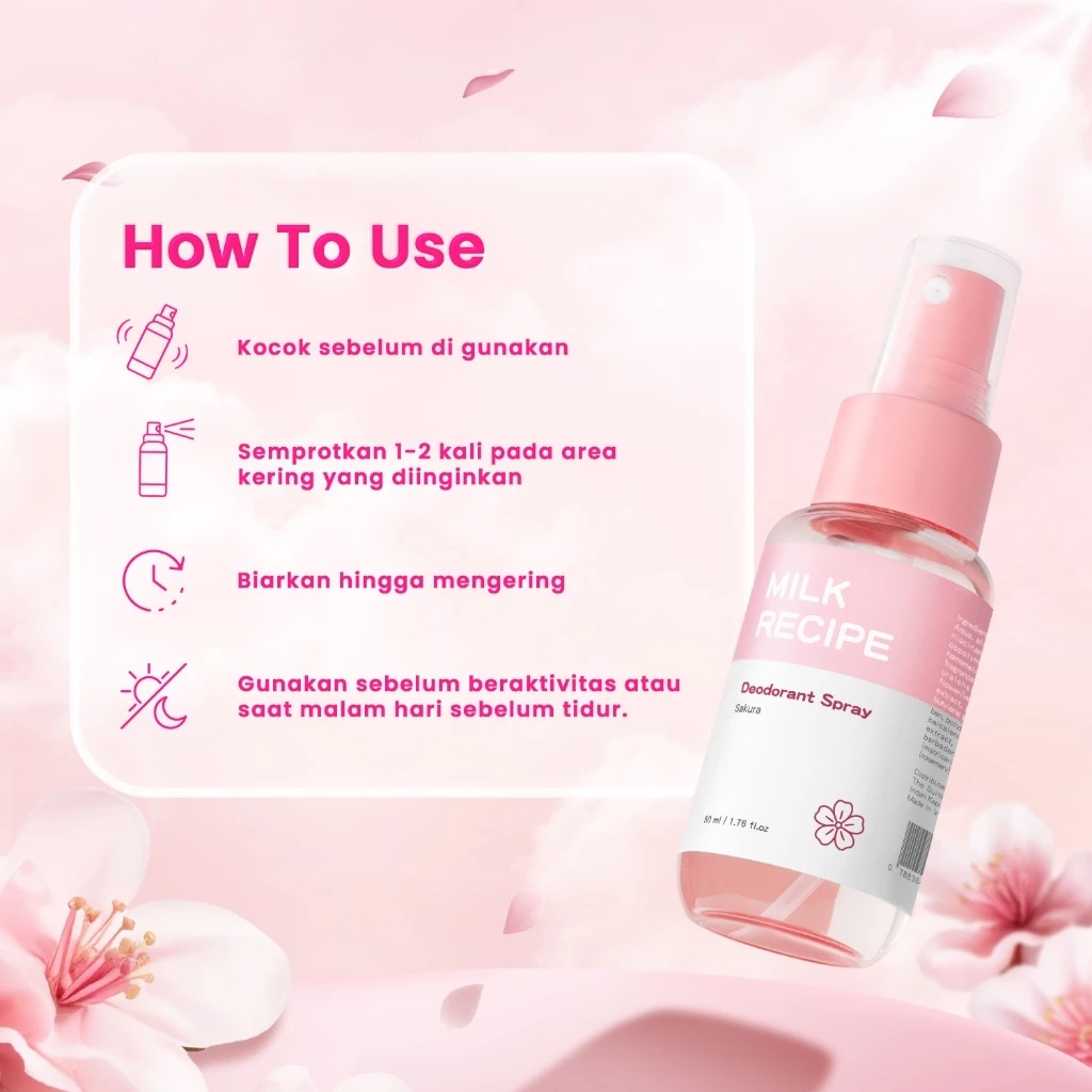 Nayue Kosmetik Indonesia Milk Recipe Deodorant Spray Sakura