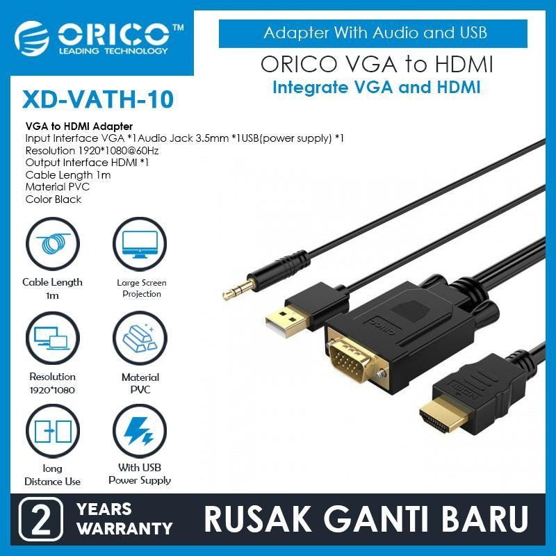 ORICO VGA to HDMI Adapter with Audio and USB Power Cable 5
