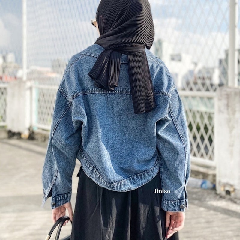Jaket Crop Jeans Oversize Pocket Blue Acid 4