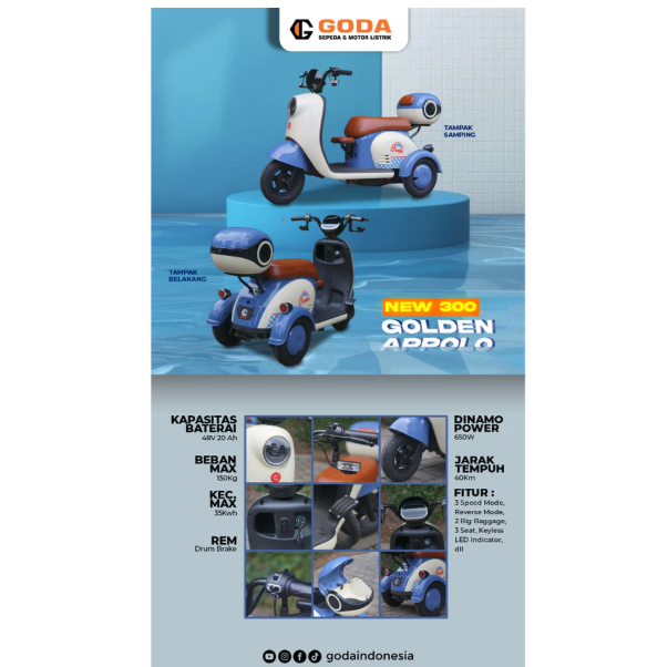 Goda Technology Group Goda Sepeda Listrik Roda 3 Golden Apollo 300