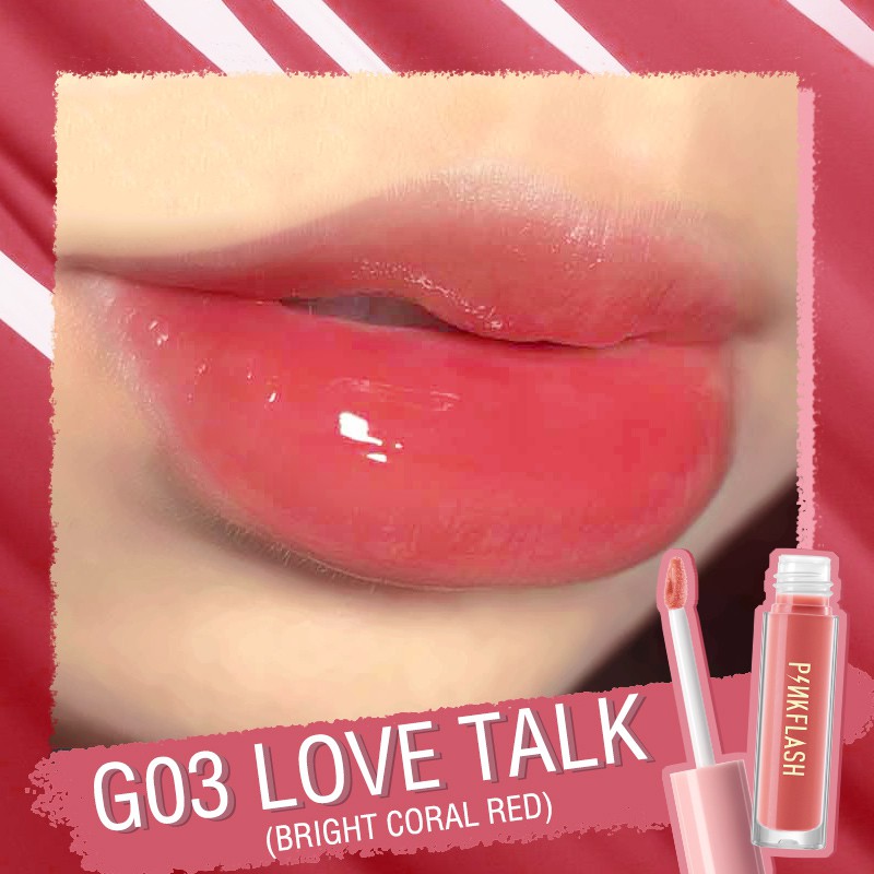FCL Internasional Indonesia PINKFLASH Lip Gloss Mosturizing G03 Bright Coral Red
