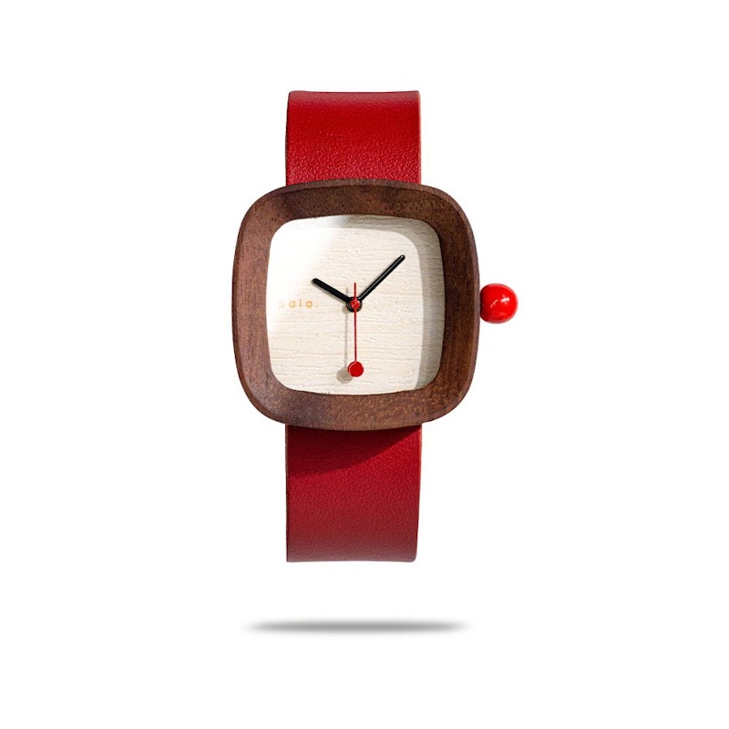 Pala Jam Tangan Kayu Kulit Merah Mini 2