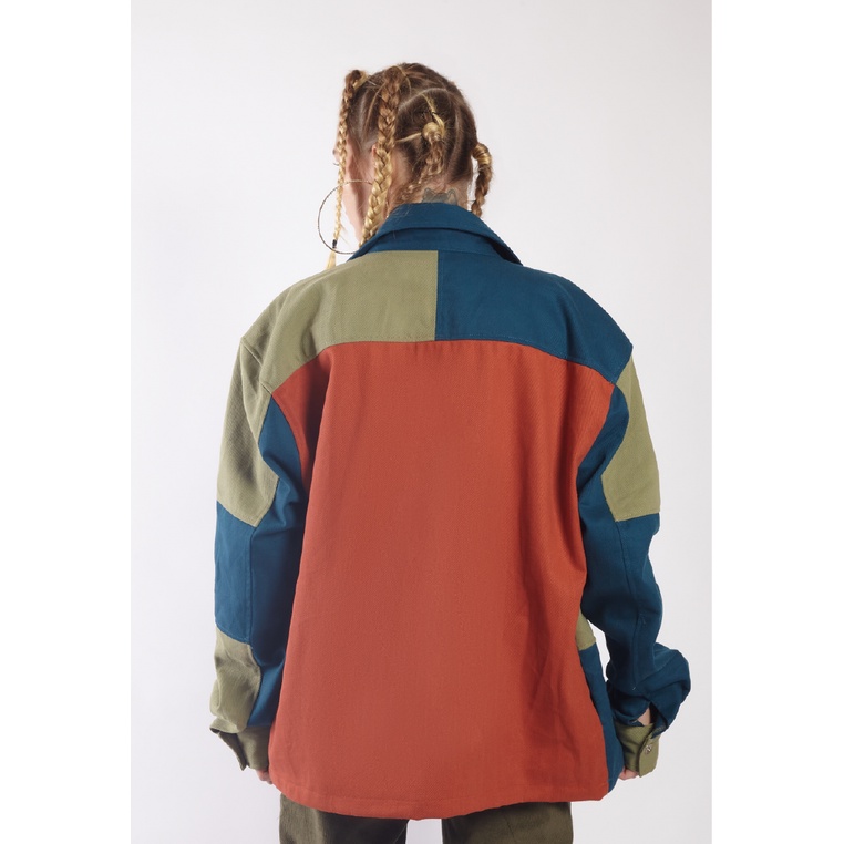 OCWA STUDIO Oversized Calton Multi Patches Denim Jacket Beige Army