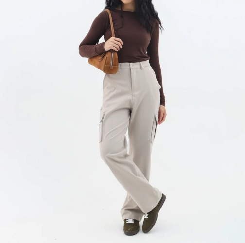 Loony Cargo Highwaist Cream Pants 2