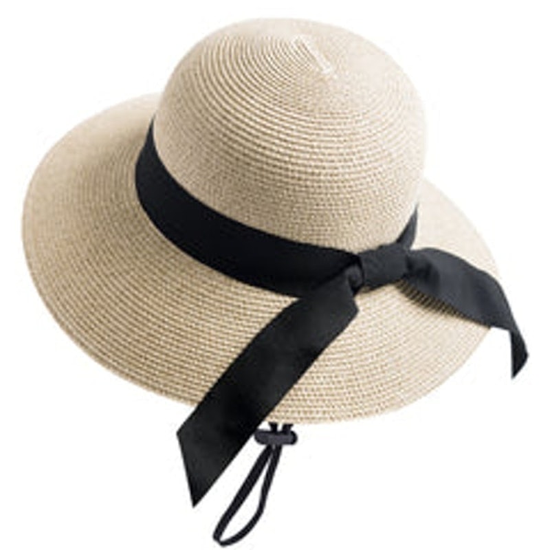 Women Summer Straw Beach Sun Hat Wide Ribbon 1