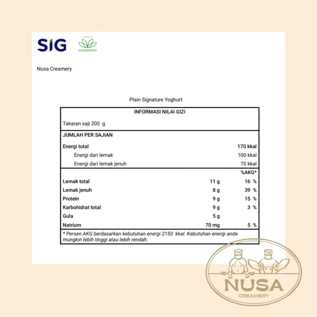 Nusa Creamery Signature Plain Yoghurt 5