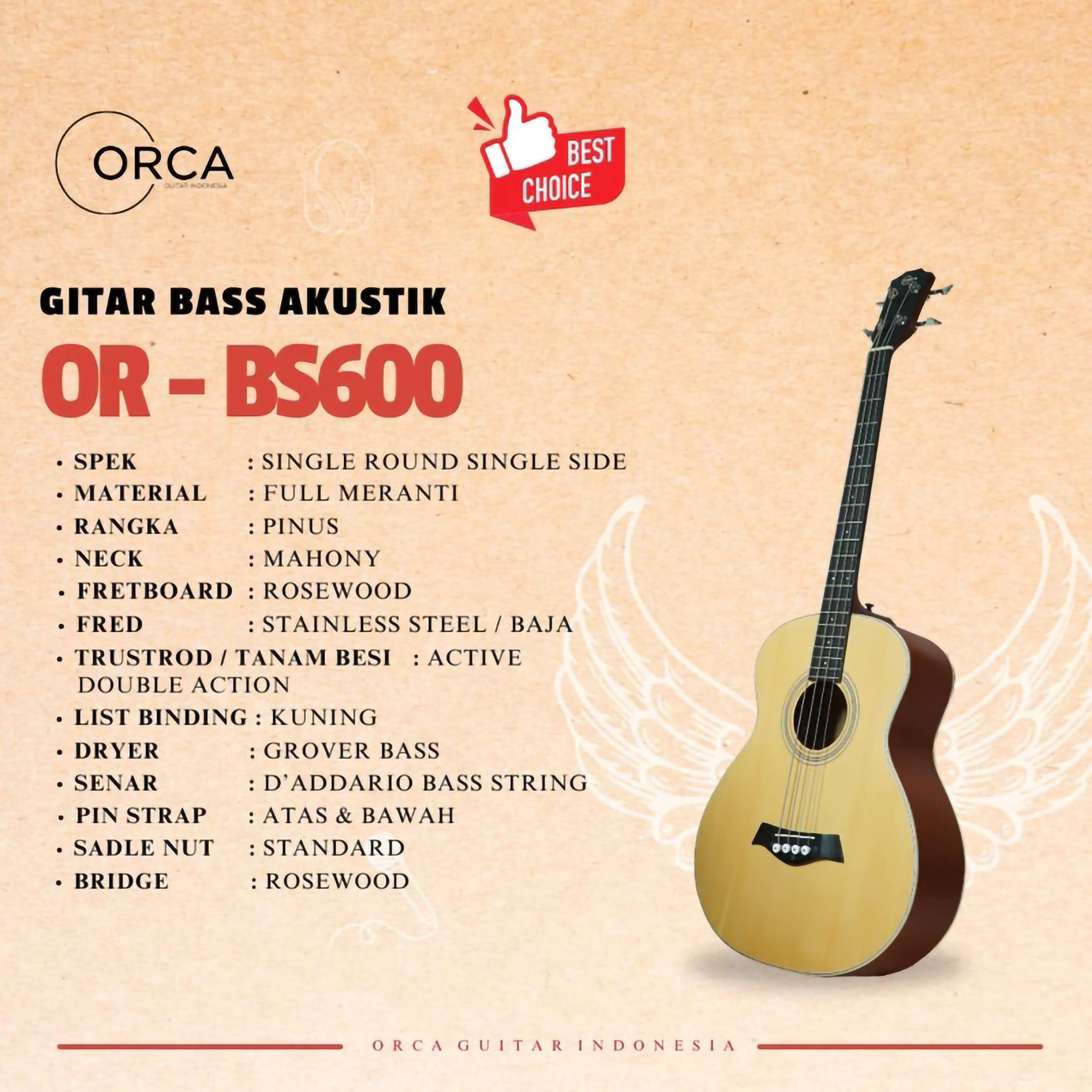 ORCA Guitar Indonesia ORCA Gitar Bass Akustik OR-BS600
