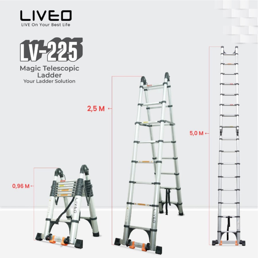 Prima Unggul Jaya Sentosa LIVEO Tangga Teleskopik Ganda LV-225