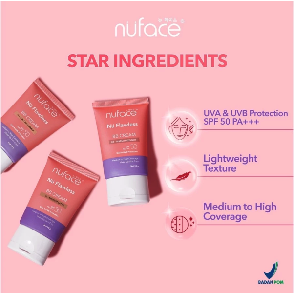 Victoria Care Indonesia Nuface Nu Flawless BB Cream SPF 50 PA+++ 01 Light Buttermilk