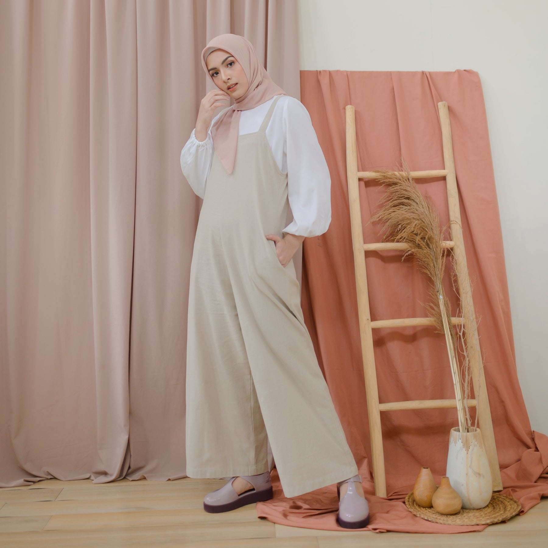 Lozy Lozy Hijab Lilac Linen Jumpsuit