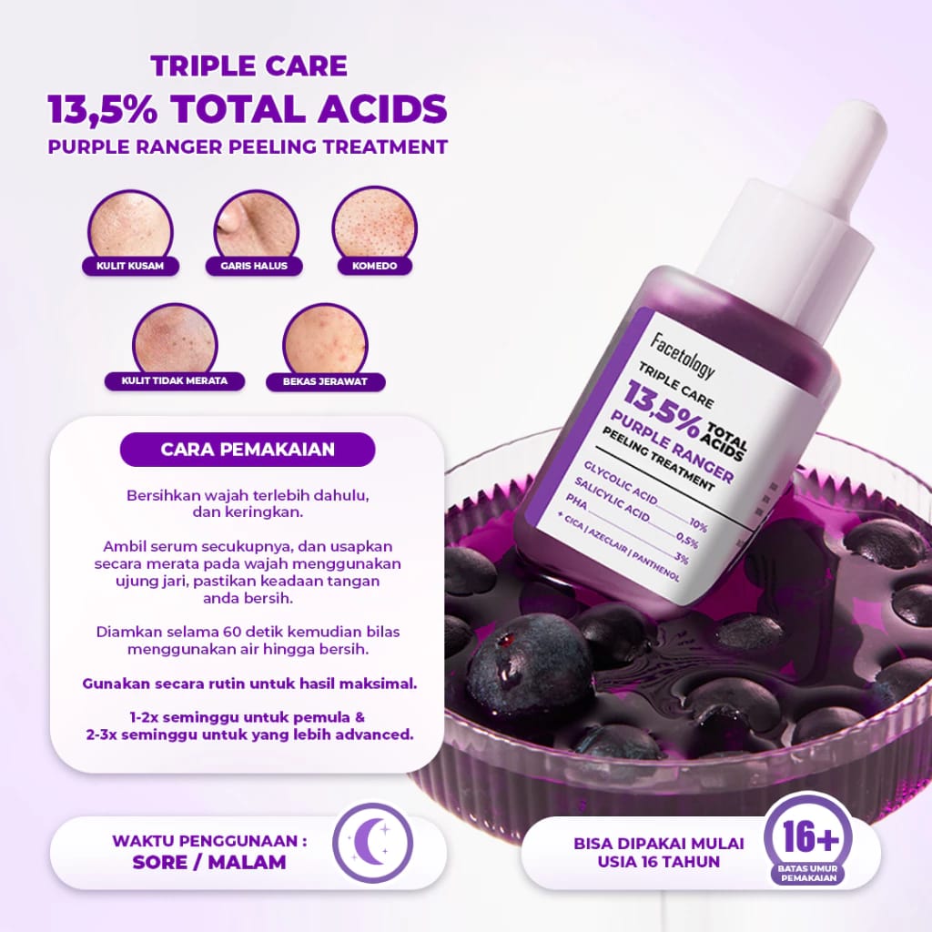 Facetology Innovation Technology Facetology Triple Care 13,5% Total Acids Purple Ranger Peeling Treatment Serum