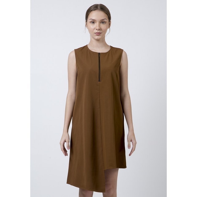 The Executive Front Zip Asymmetric A-Line Dress