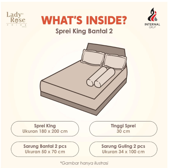  Internal Tekstil Grup Lady Rose® Prime Sprei King Bantal 2 Live