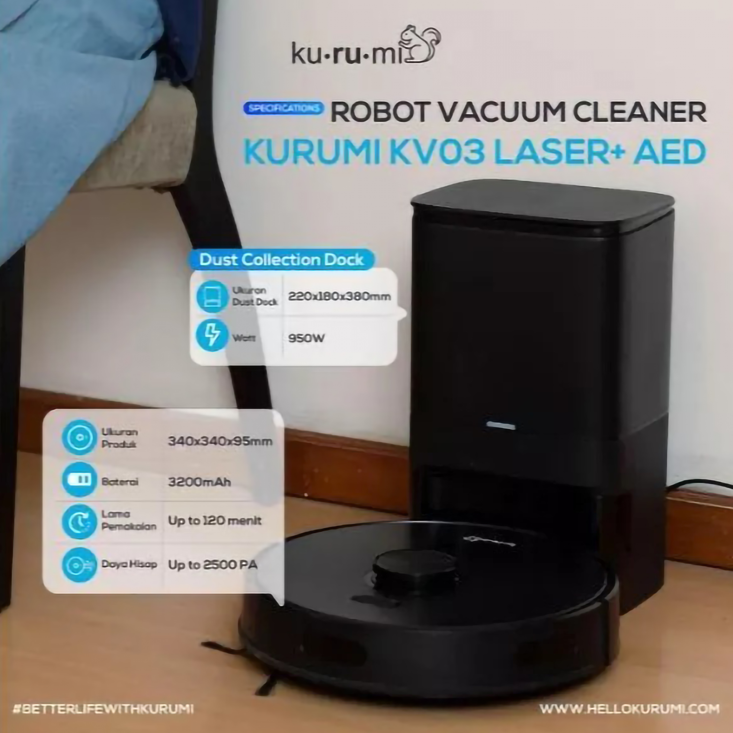 Kurumi KV 03 Laser+ Robot Vacuum Cleaner