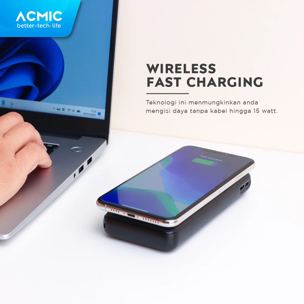 Acmic Elektronik Indonesia ACMIC 20000mAh Powerbank Wireless 22.5W Fast Charging Type C W20PRO