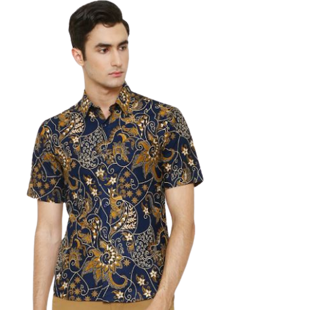Batik Slimfit Nava Navy Lengan Pendek 1