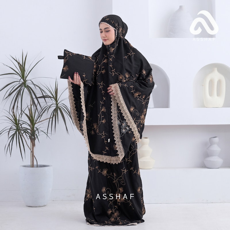 Asshaf Mukena Dewasa Katun Bordir Bunga Amarilis 2