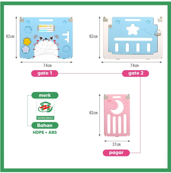  Hongzhuo Play Fence 10 Pagar + 2 Pintu