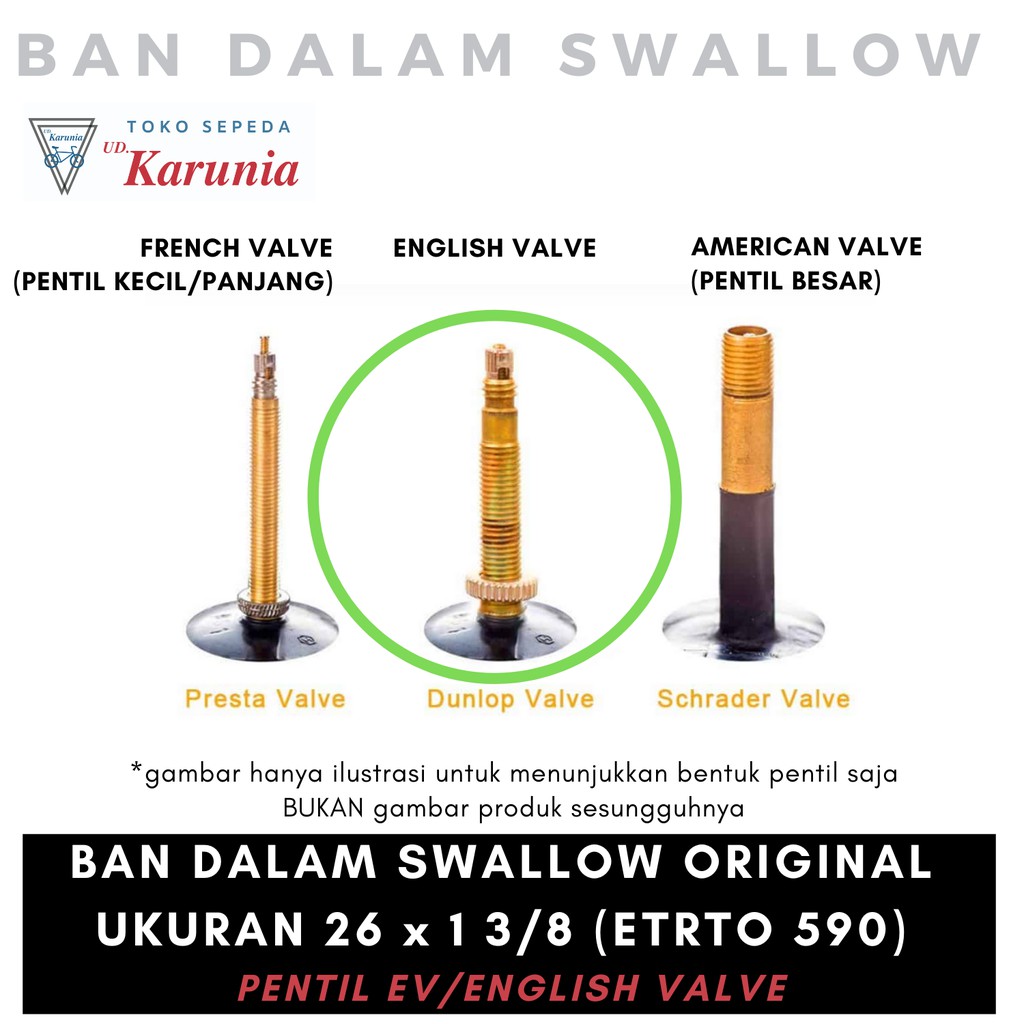 Industri Karet Deli Swallow Bicycle Tube 26 x 1 3/8 English Valve