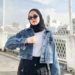 Jaket Crop Jeans Oversize Pocket Blue Acid