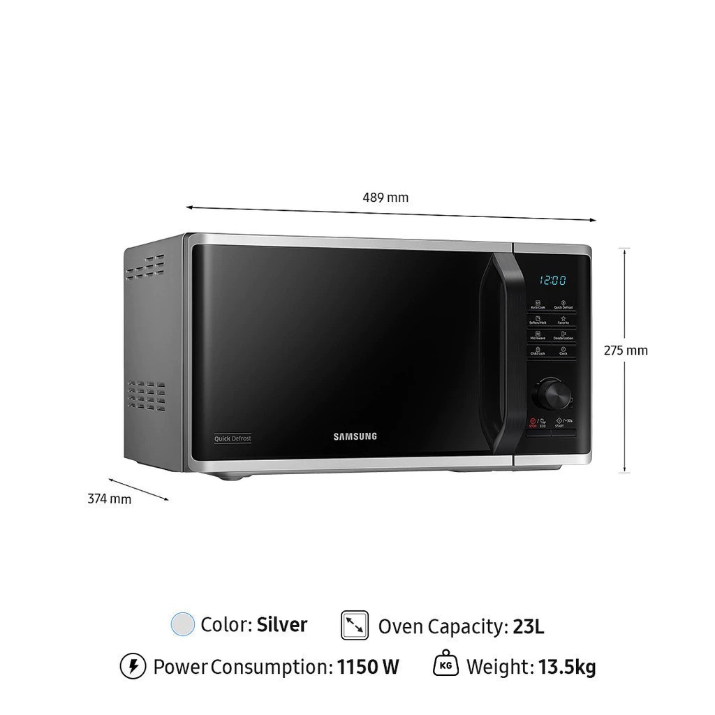 Samsung Electronics Samsung Microwave Solo Quick Defrost 23L MS23K3515AS