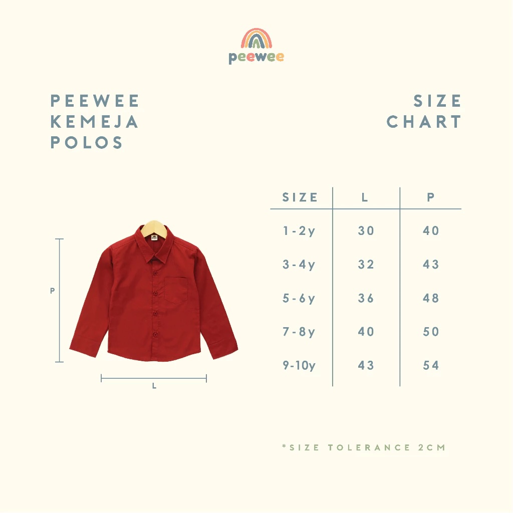 Peewee Peewee Kemeja Lengan Panjang Anak Laki Laki 1-12 Tahun
