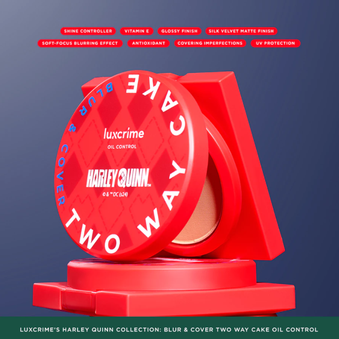 Luxury Cantika Indonesia Luxcrime Harley Quinn Blur & Cover Two Way Cake Oil Control Custard