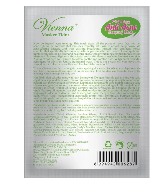 Cakra Daya Makmur Vienna Brightening Anti Acne Sleeping Mask