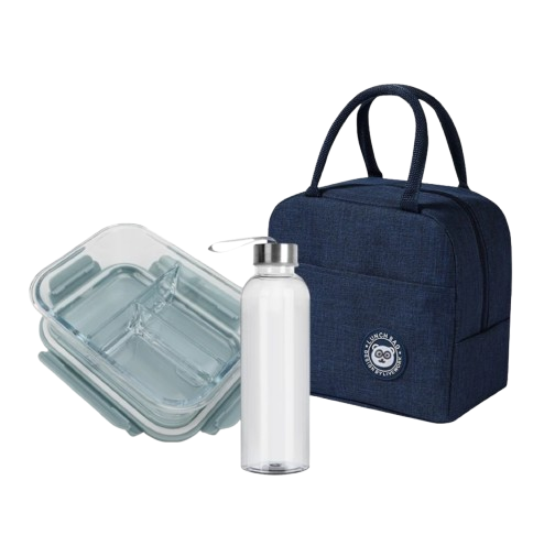 Eatkit Set Kotak Makan Siang Kaca 3 Sekat Tahan Panas 3in1