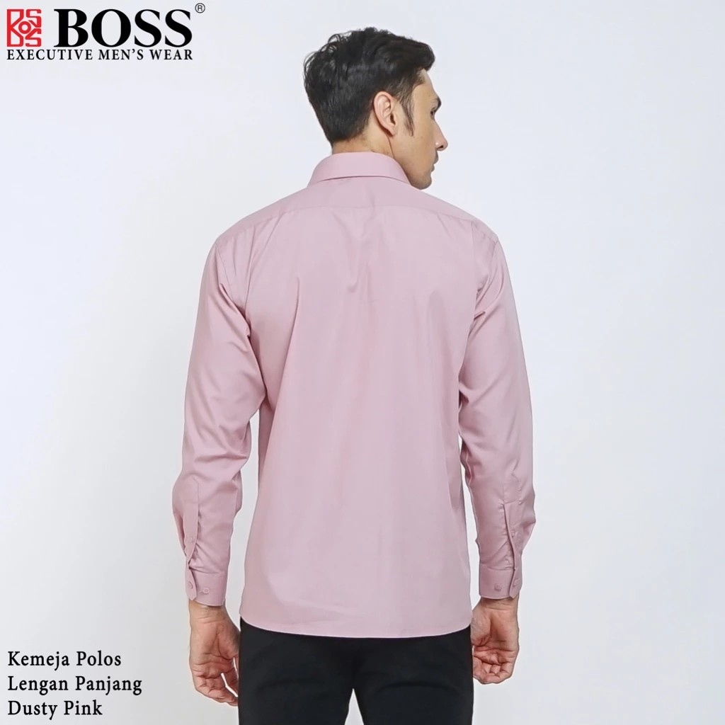  BOSS Kemeja Polos Pria Lengan Panjang Regular Fit Dusty Pink