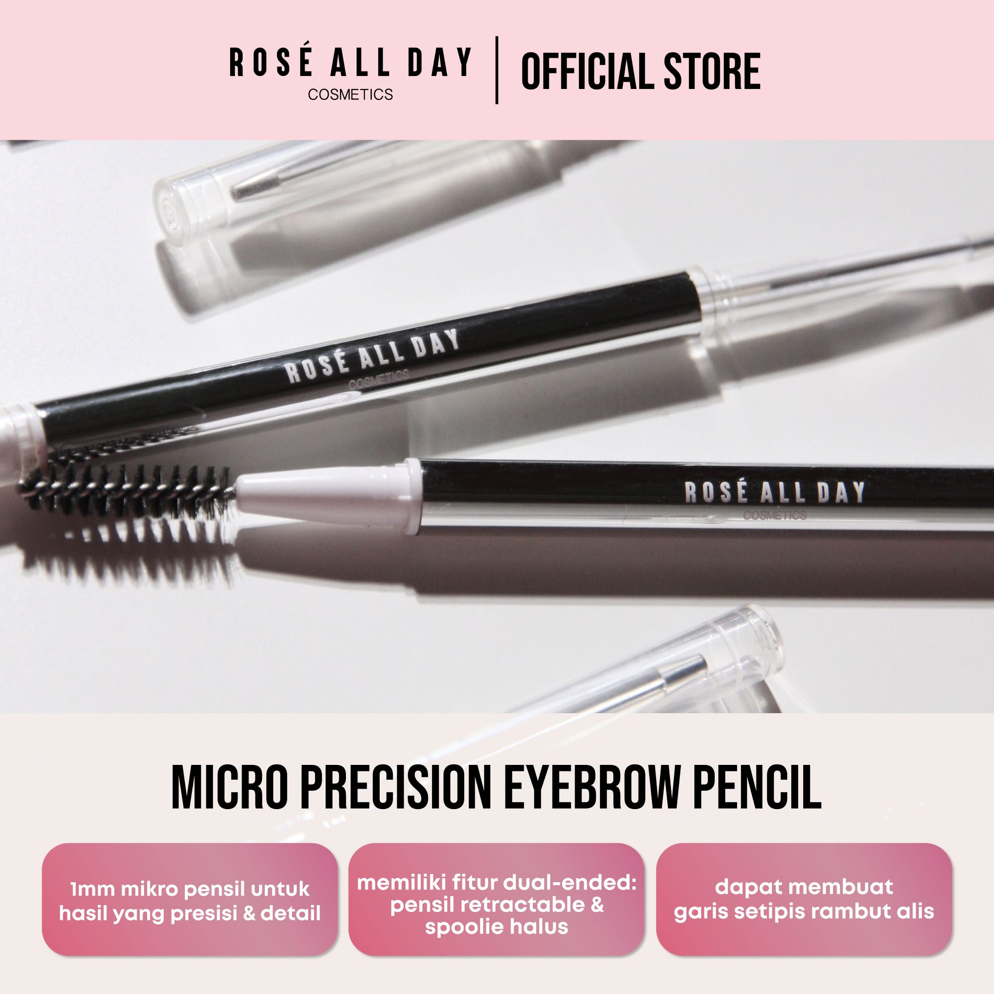 Rose Cosmetic Indonesia Rosé All Day Brow Fix Micro Pencil Dark Brown