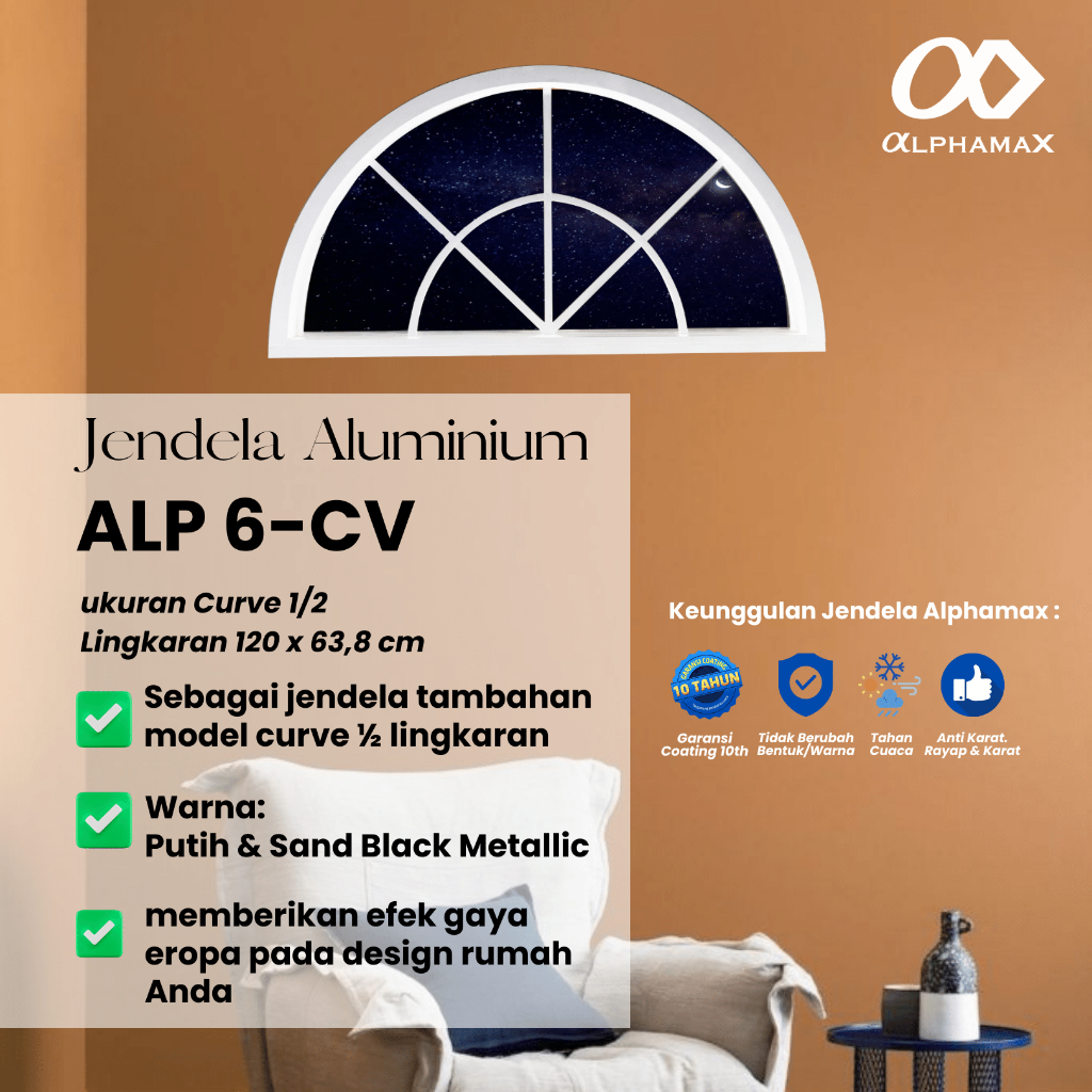 Alphamax Jendela Aluminium (1/2 Lingkaran) ALP 6-CV 