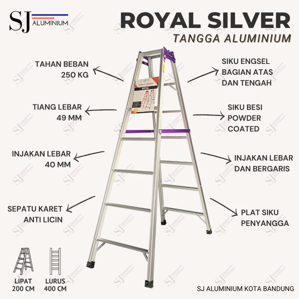  ROYAL SILVER Tangga Aluminium Lipat Jumbo 2M