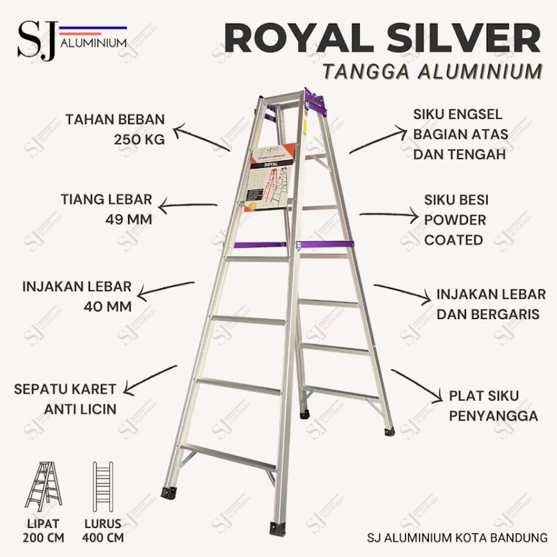 ROYAL SILVER Tangga Aluminium Lipat Jumbo 2M 2