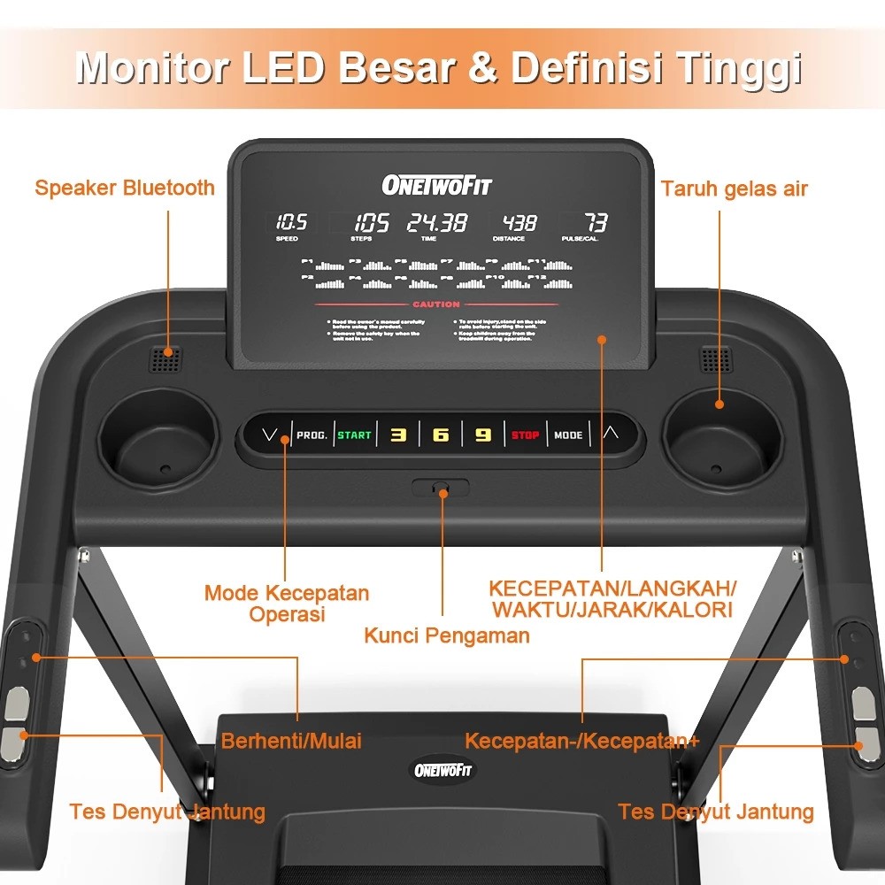OneTwoFit OneTwoFit Treadmill Listrik 2.5HP
